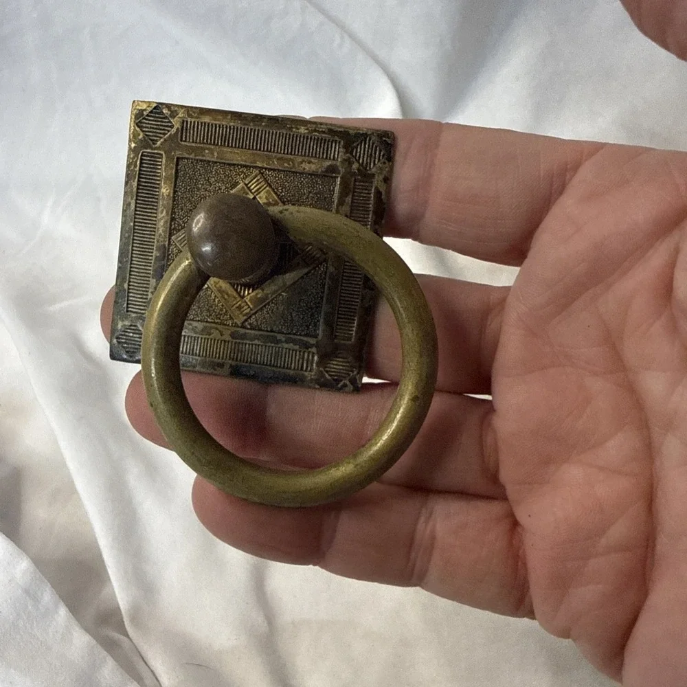 Vintage Lot Brass 6 Arts & Crafts drawer Square Ring pull Steampunk Boho Diamond